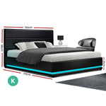 Artiss Bed Frame King Size LED Gas Lift Black LUMI