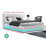 Artiss Bed Frame Queen Size LED Gas Lift White LUMI