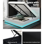 Artiss Bed Frame Queen Size LED Gas Lift White LUMI
