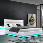 Artiss Bed Frame Queen Size LED Gas Lift White LUMI