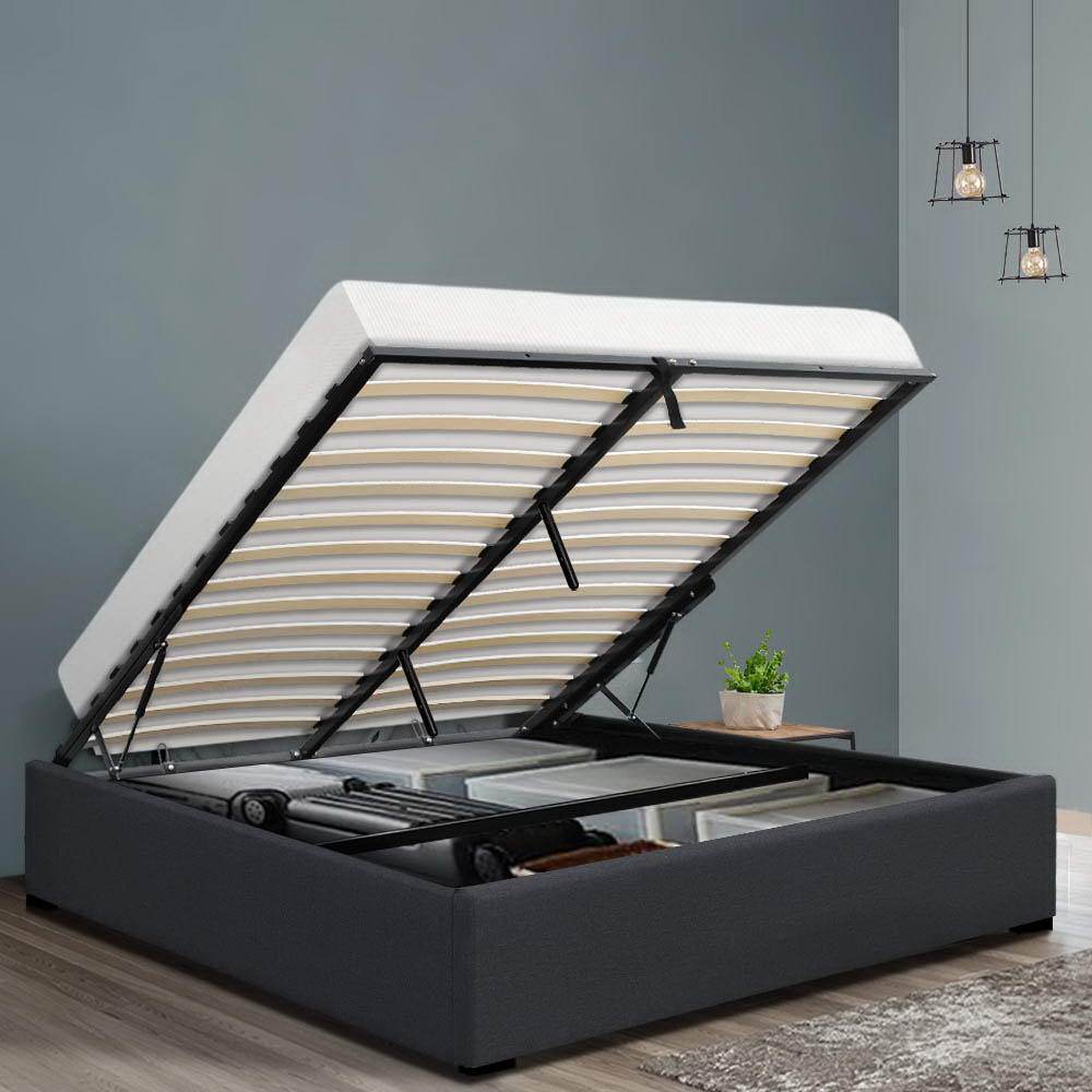 Artiss Bed Frame Queen Size Gas Lift Base Charcoal TOKI