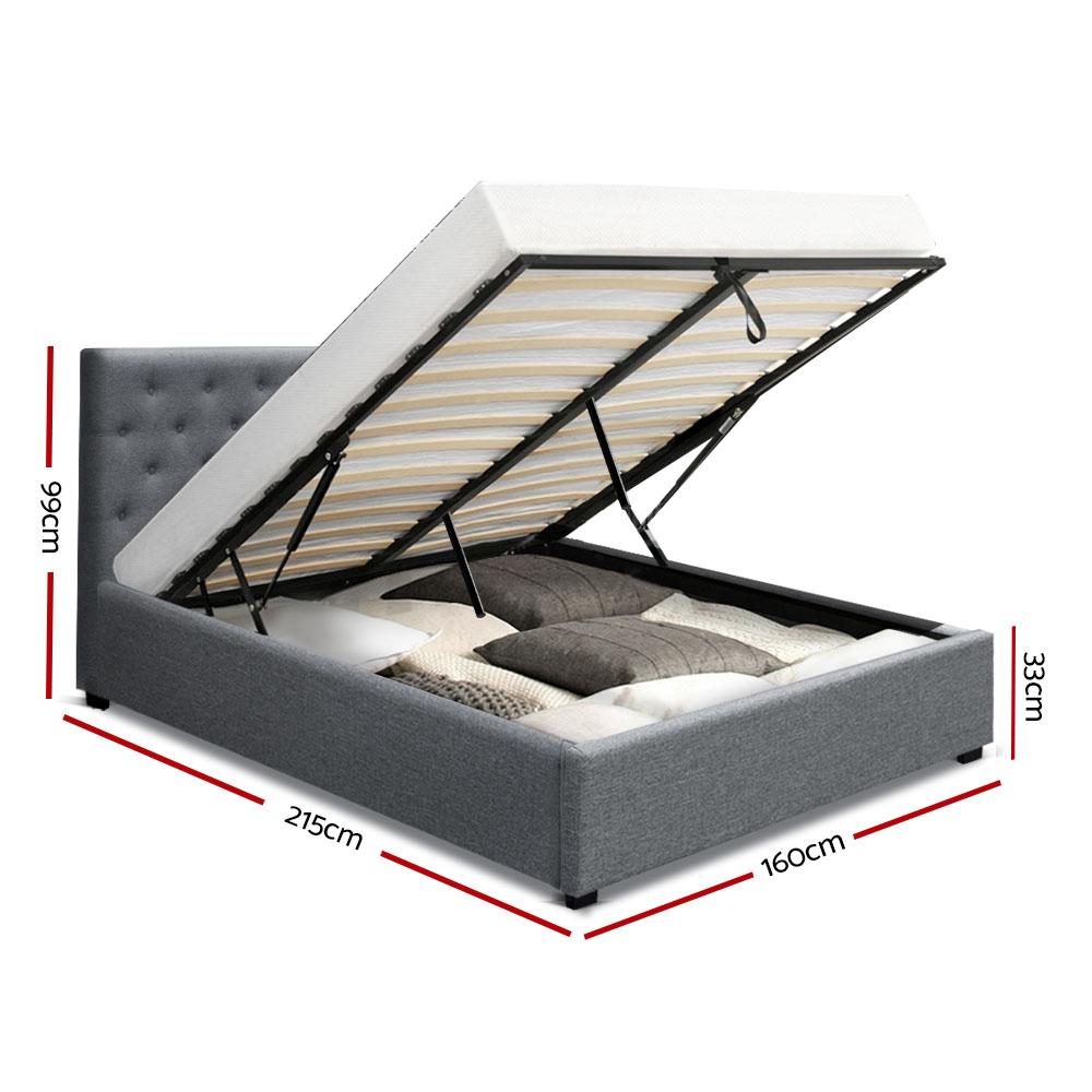 Artiss Bed Frame Queen Size Gas Lift Grey VILA
