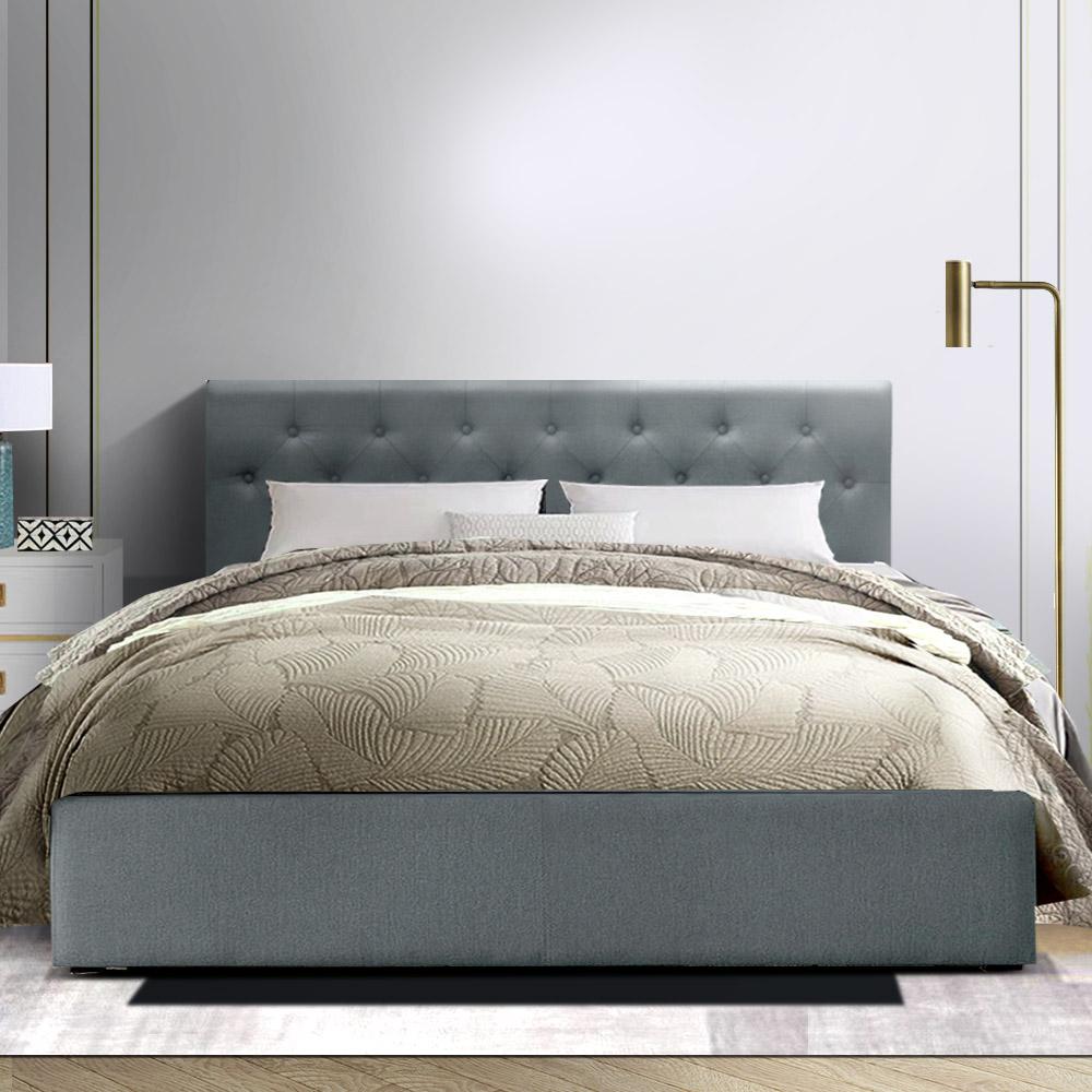 Artiss Bed Frame Queen Size Gas Lift Grey VILA