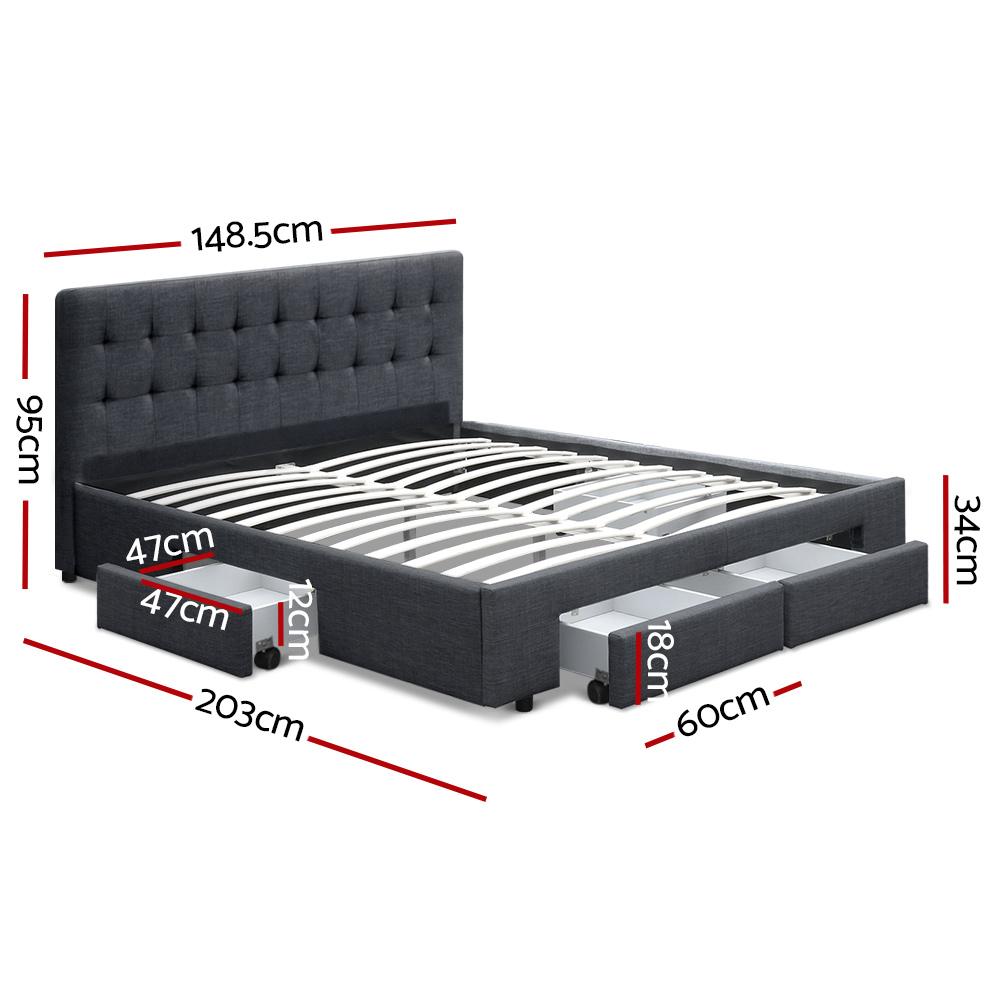 Artiss Bed Frame Double Size with 4 Drawers Grey AVIO