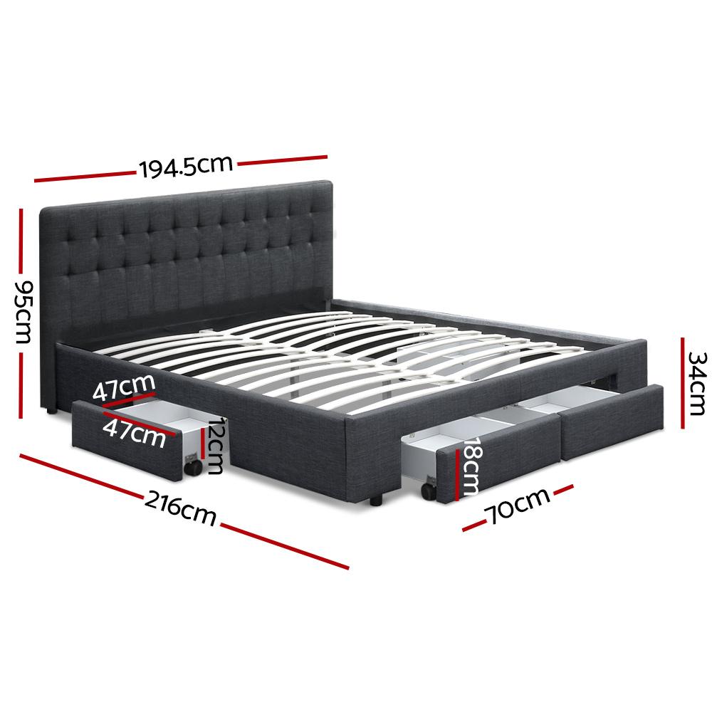 Artiss Bed Frame King Size with 4 Drawers Charcoal AVIO