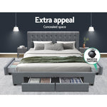 Artiss Bed Frame Queen Size with 4 Drawers Grey AVIO