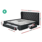 Artiss Bed Frame King Size with 4 Drawers Charcoal MILA