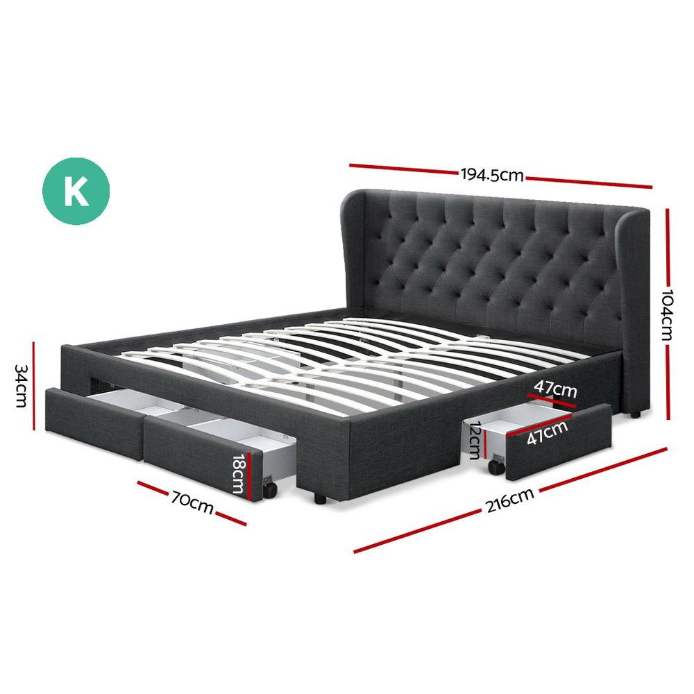 Artiss Bed Frame King Size with 4 Drawers Charcoal MILA