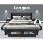 Artiss Bed Frame King Size with 4 Drawers Charcoal MILA