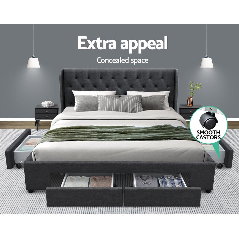 Artiss Bed Frame King Size with 4 Drawers Charcoal MILA