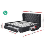 Artiss Bed Frame Queen Size with 4 Drawers Charcoal MILA