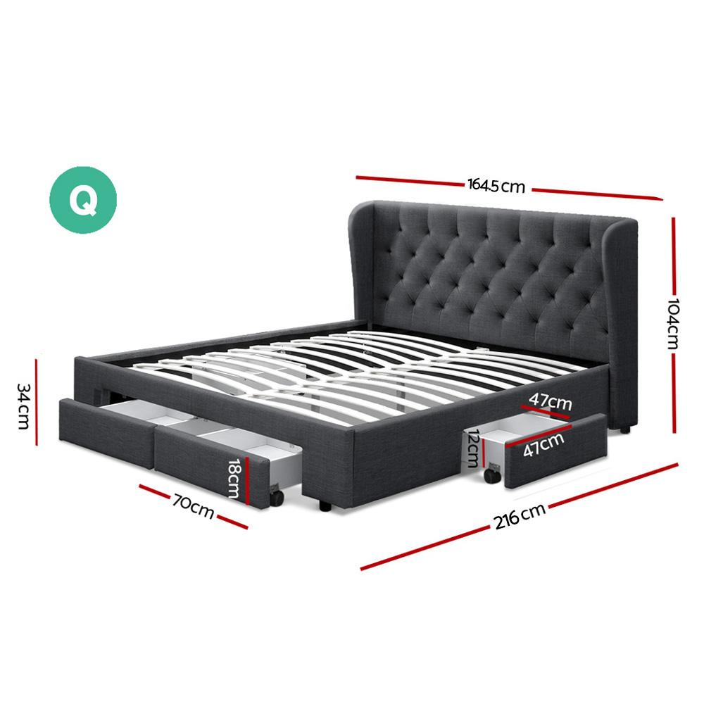 Artiss Bed Frame Queen Size with 4 Drawers Charcoal MILA