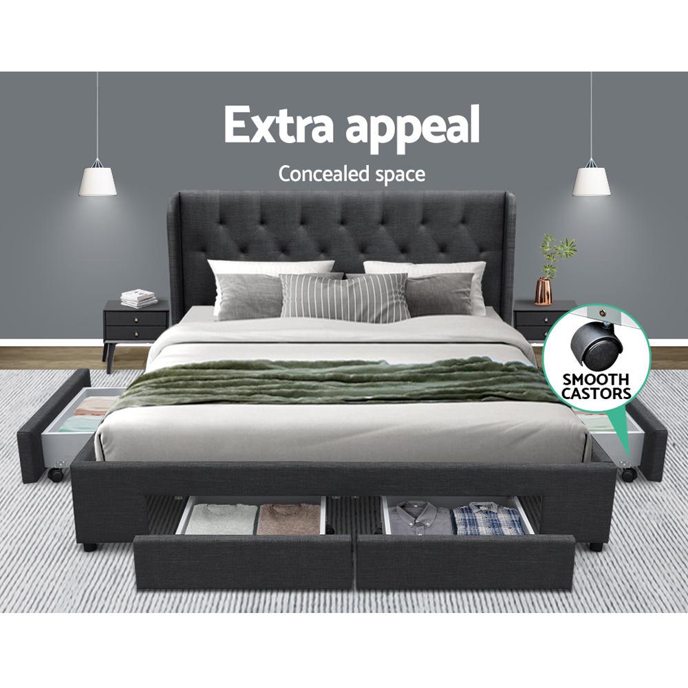 Artiss Bed Frame Queen Size with 4 Drawers Charcoal MILA