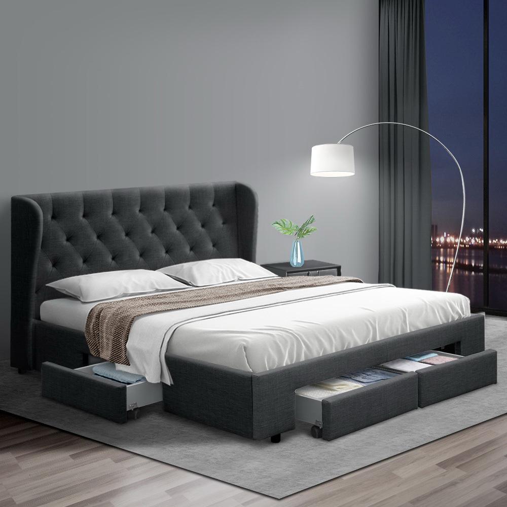 Artiss Bed Frame Queen Size with 4 Drawers Charcoal MILA