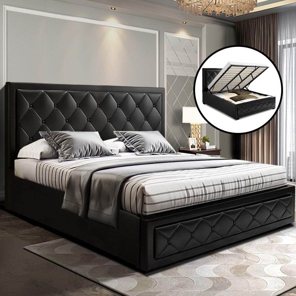 Artiss Bed Frame King Size Gas Lift Black TIYO