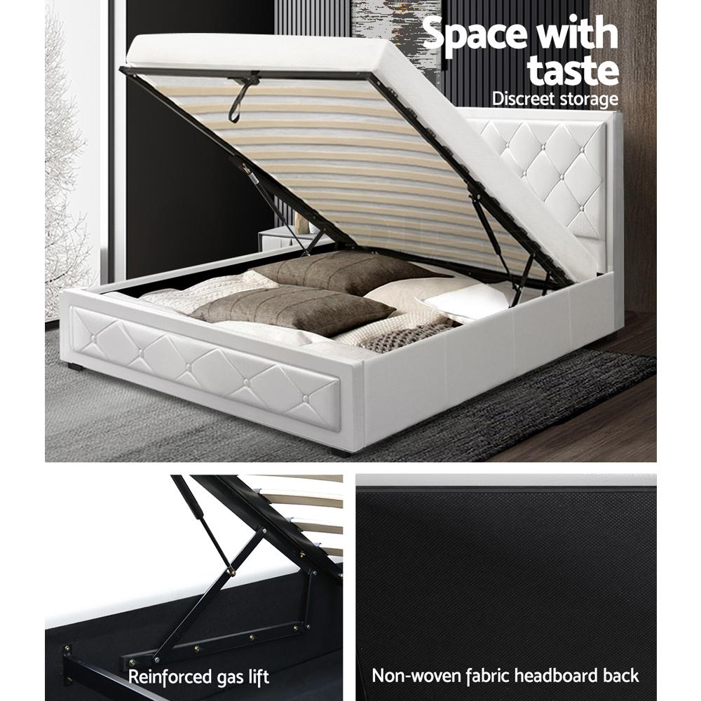 Artiss Bed Frame King Single Size Gas Lift White TIYO