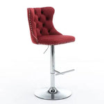 Swivel Velvet Barstools Adjusatble Seat Height From 25-33 Inch Burgundy,Set Of 2