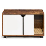 Cat Litter Box Enclosure, Hidden Cat Washroom, Kitty End Table, Furniture Style With Double Doors,White  Vintage