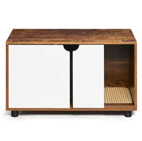 Cat Litter Box Enclosure, Hidden Cat Washroom, Kitty End Table, Furniture Style With Double Doors,White  Vintage