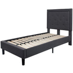 Twin Dark Gray Fabric Upholstered Platform Bed with Button Tufted