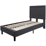 Twin Dark Gray Fabric Upholstered Platform Bed with Button Tufted