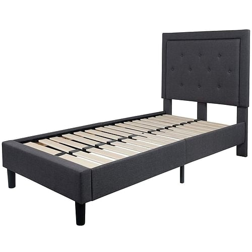 Twin Dark Gray Fabric Upholstered Platform Bed with Button Tufted