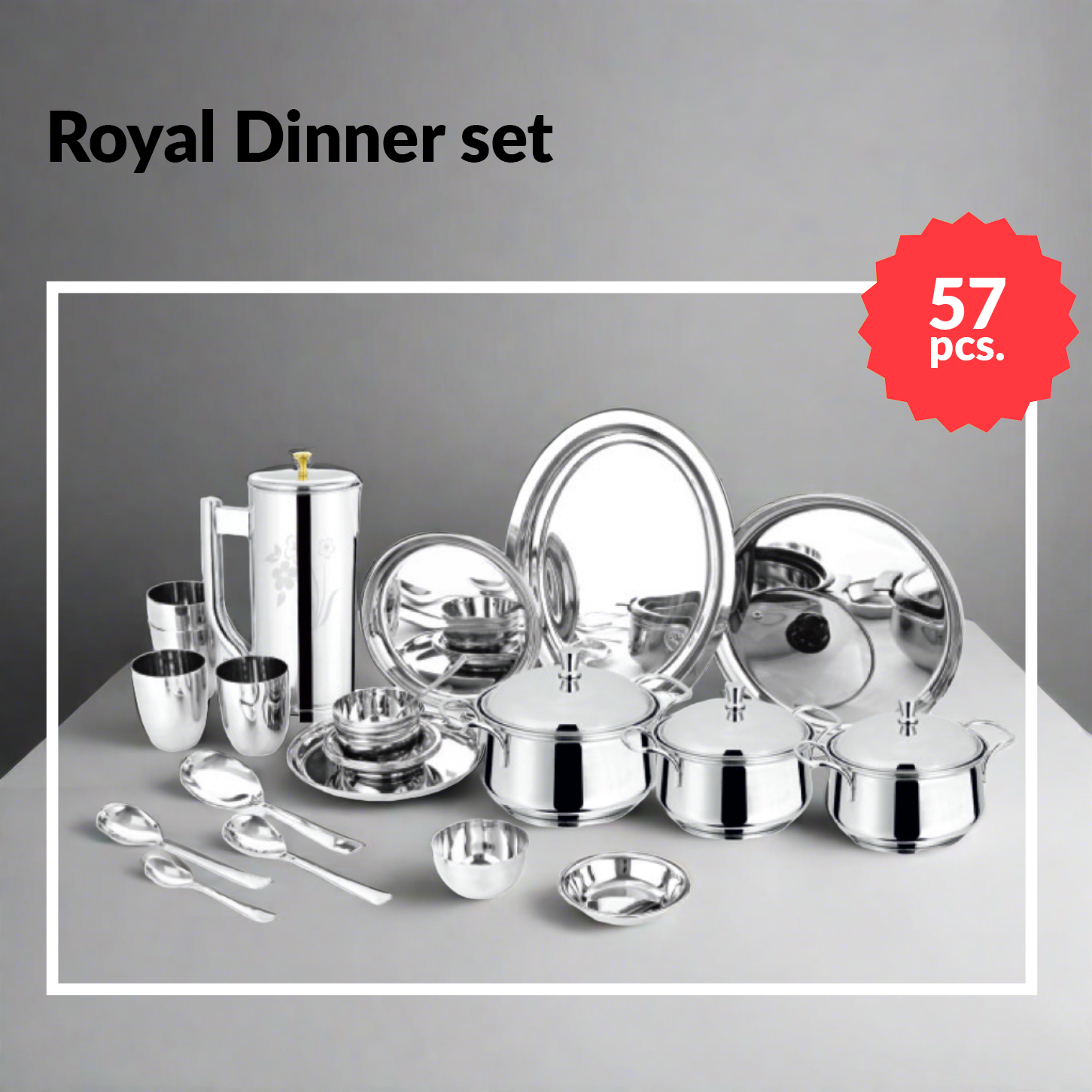 Steel Royal Dinner Set 57 Pieces Laser engraving Design | Family