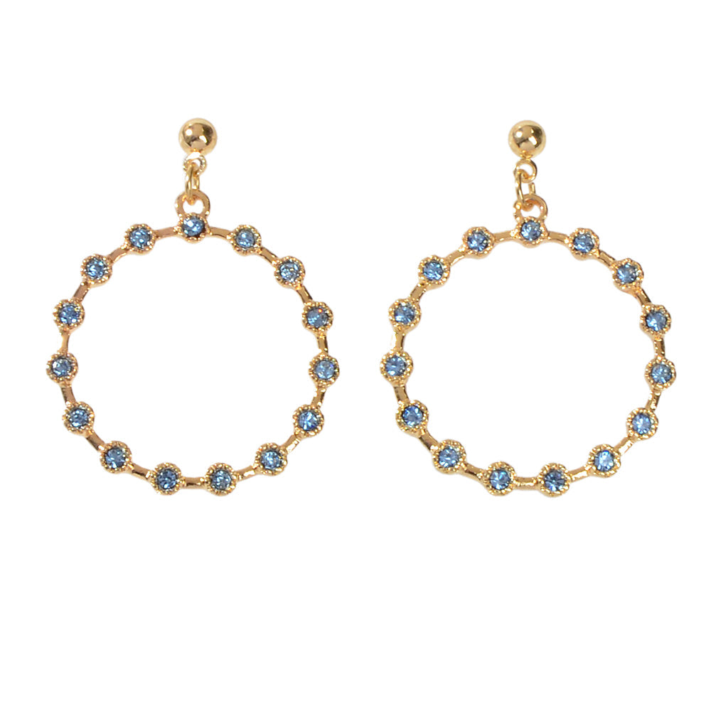 Fashion Ladies Jewelry Blue Rhinestone Gold Circle Dangle Party Bridal