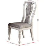 Antique White Set Of 2 Dining Chairs Grey Upholstered Tufted Unique Design Chairs Back Cushion Seat Dining Room