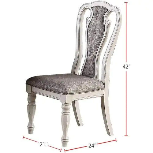 Antique White Set Of 2 Dining Chairs Grey Upholstered Tufted Unique Design Chairs Back Cushion Seat Dining Room