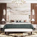 King White Faux Leather Upholstered Platform Bed with Button-Tufted
