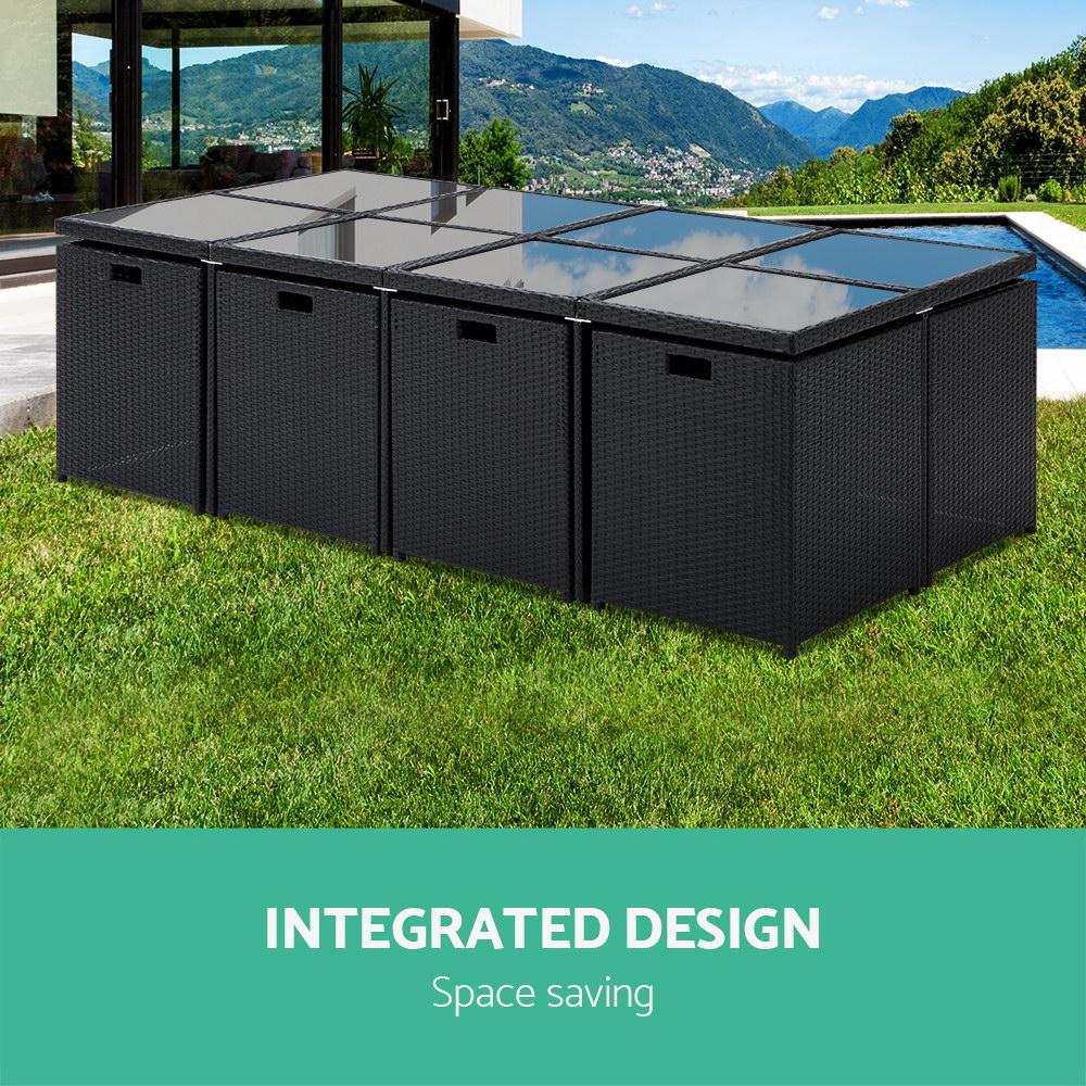 Gardeon Outdoor Dining Set 13 Piece Wicker Table Chairs Setting Black