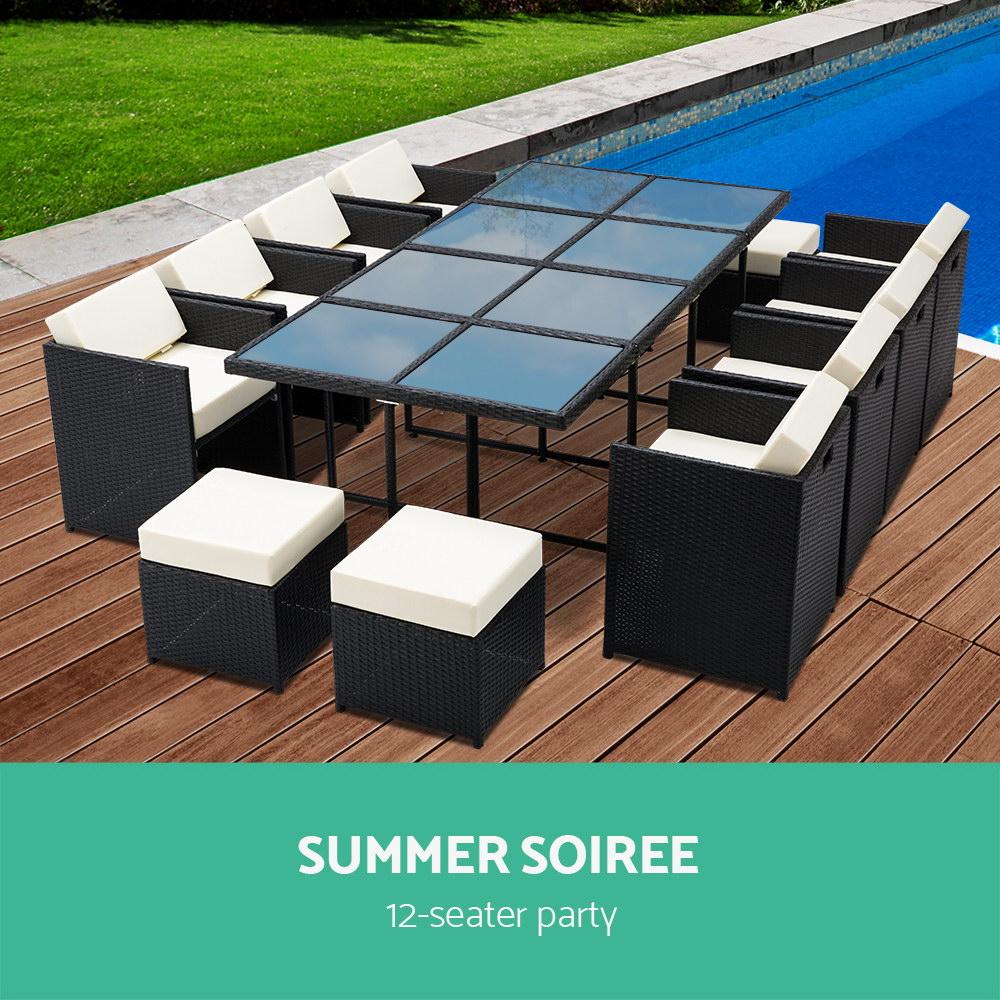 Gardeon Outdoor Dining Set 13 Piece Wicker Table Chairs Setting Black