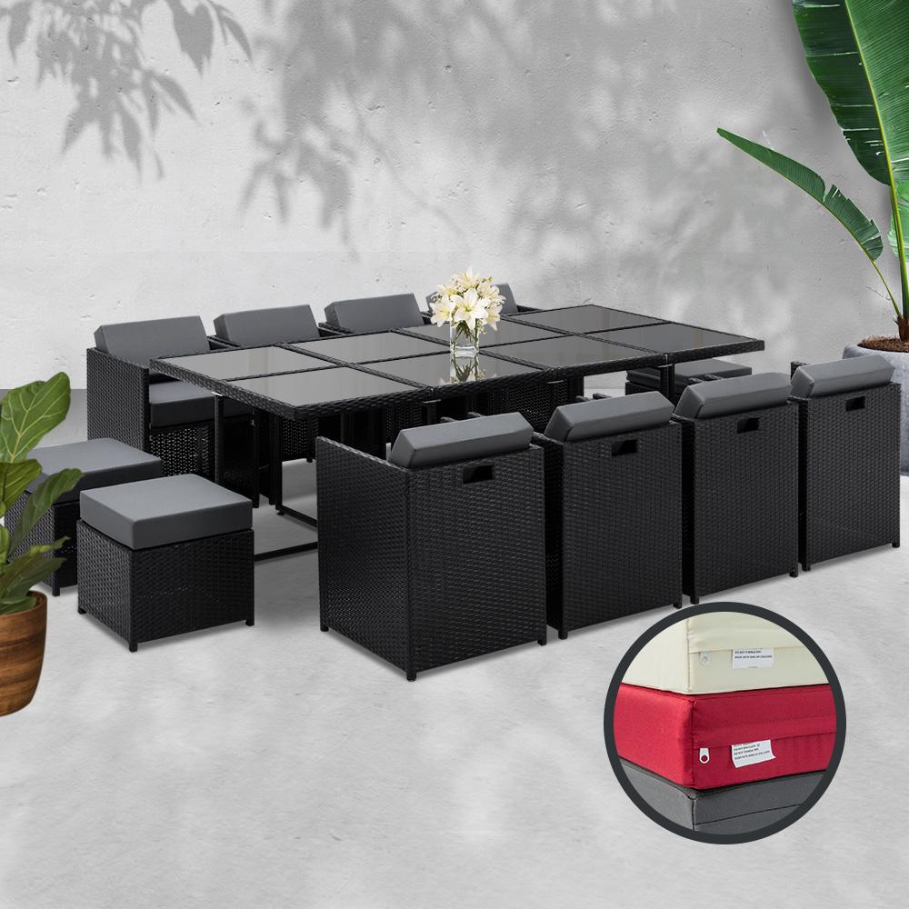 Gardeon Outdoor Dining Set 13 Piece Wicker Table Chairs Setting Black
