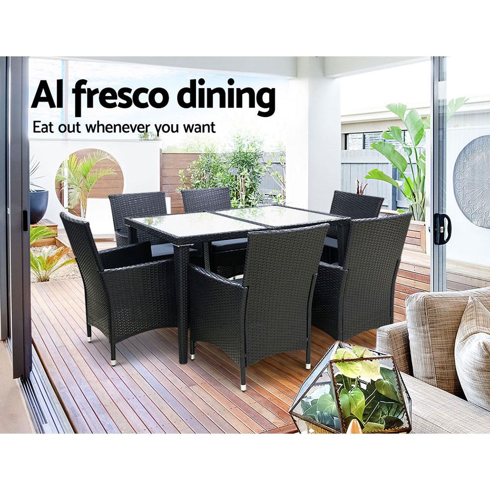 Gardeon Outdoor Dining Set 7 Piece Wicker Lounge Setting Black
