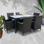 Gardeon Outdoor Dining Set 7 Piece Wicker Lounge Setting Black