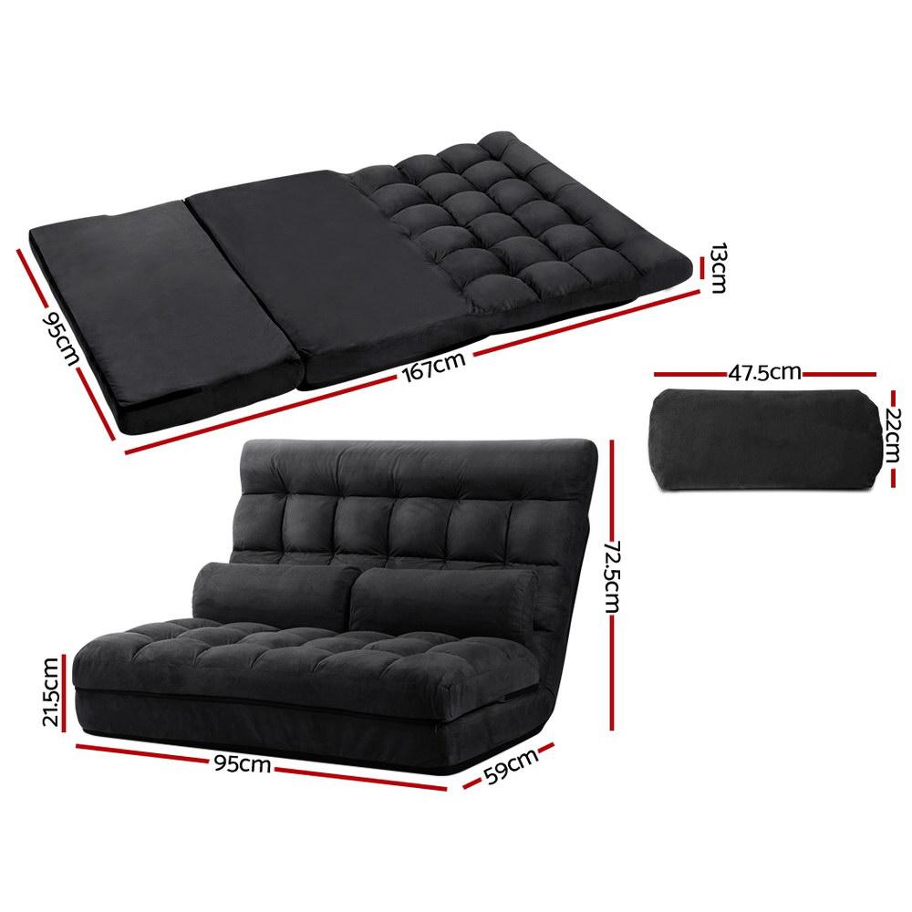 Artiss Floor Lounge Sofa Bed 2-seater Charcoal Suede