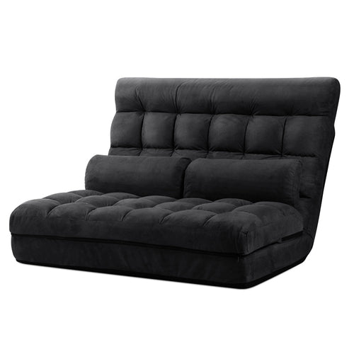 Artiss Floor Lounge Sofa Bed 2-seater Charcoal Suede