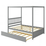 Gray Full Size Canopy Platform Bed with Twin Roller Trundle Bed