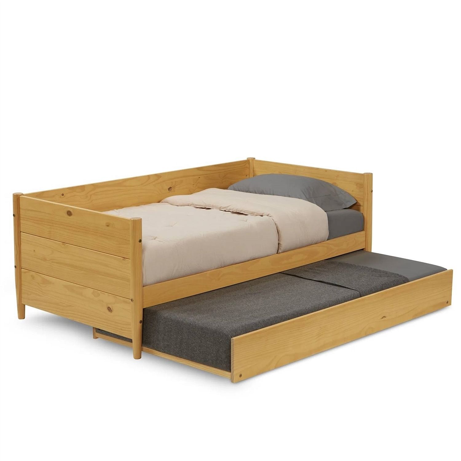 Twin Solid Wood Daybed with Roll Out Trundle Bed Frame in Light Yellow
