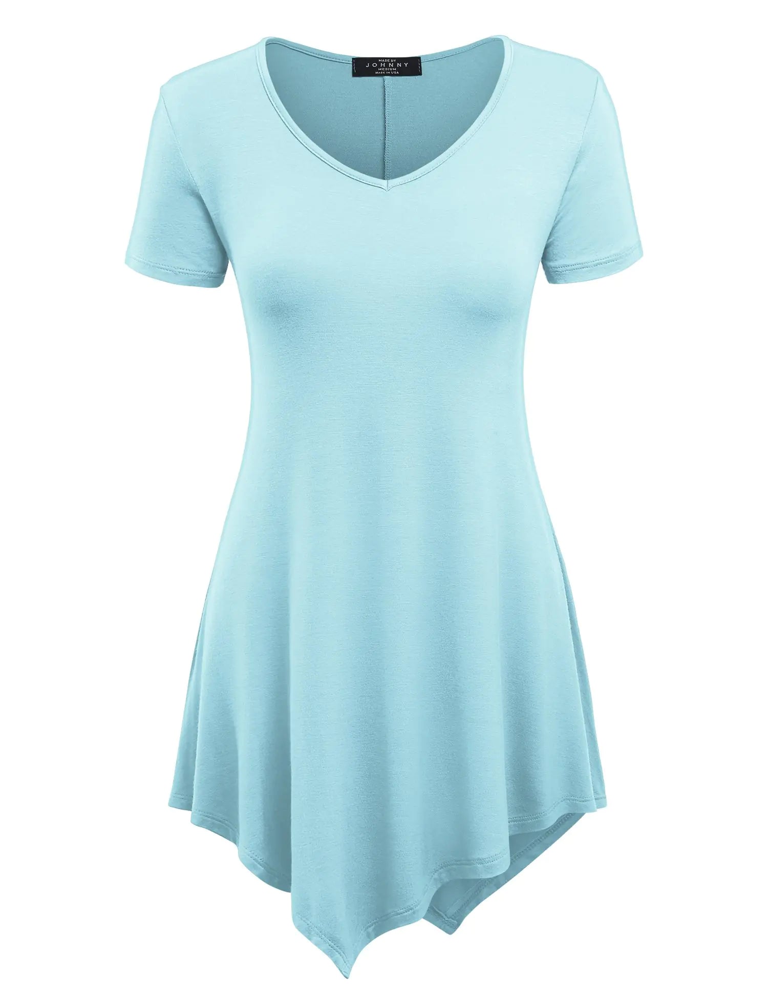 MBJ WT638 Short Sleeve Shirts for Womens Tops Casual V-Neck Summer Clothes Asymmetrical Tunic Blouses M Aqua