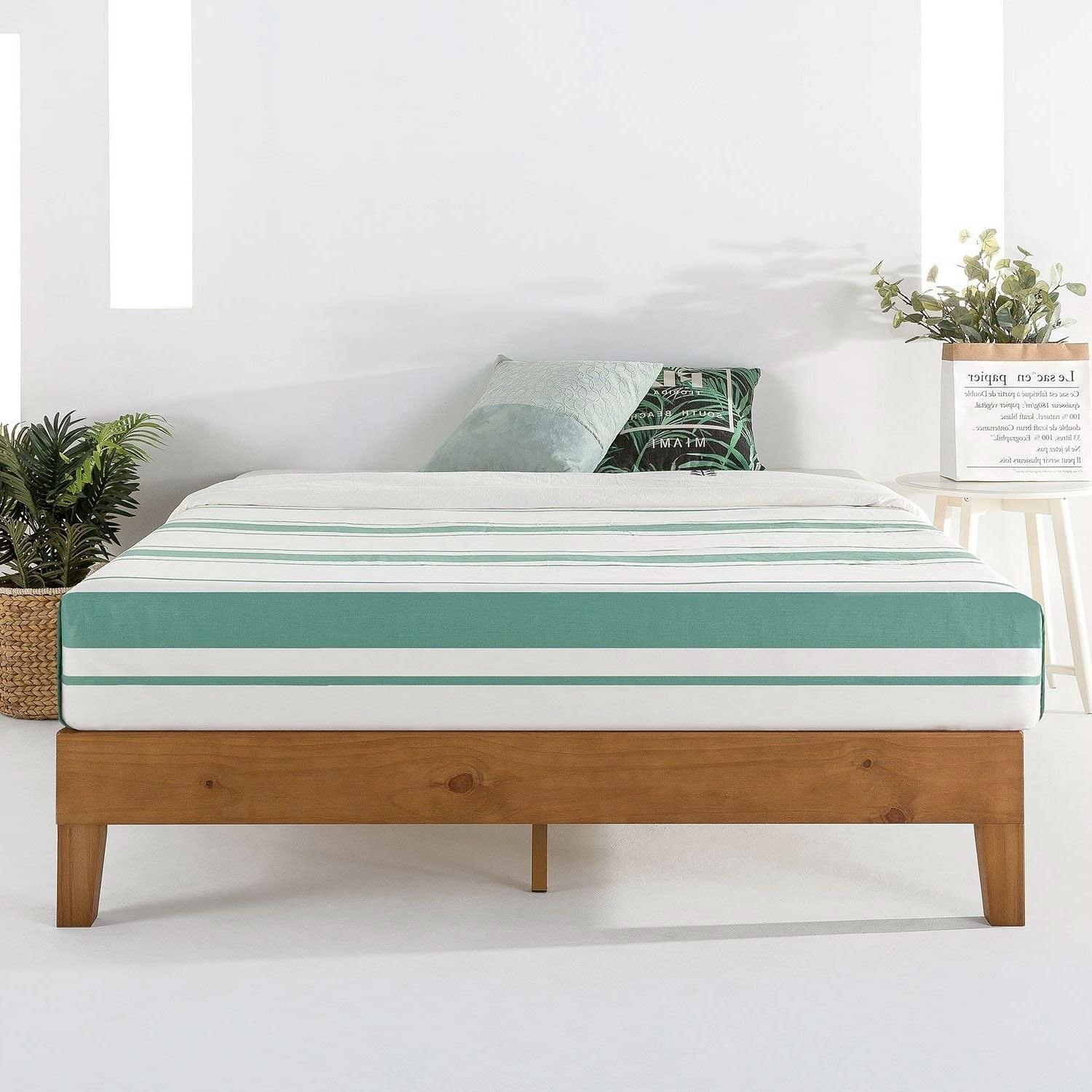 King Modern Classic Solid Wood Slat Platform Bed Frame in Natural