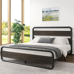 King Heavy Duty Round Metal Frame Platform Bed with Black Wood Panel