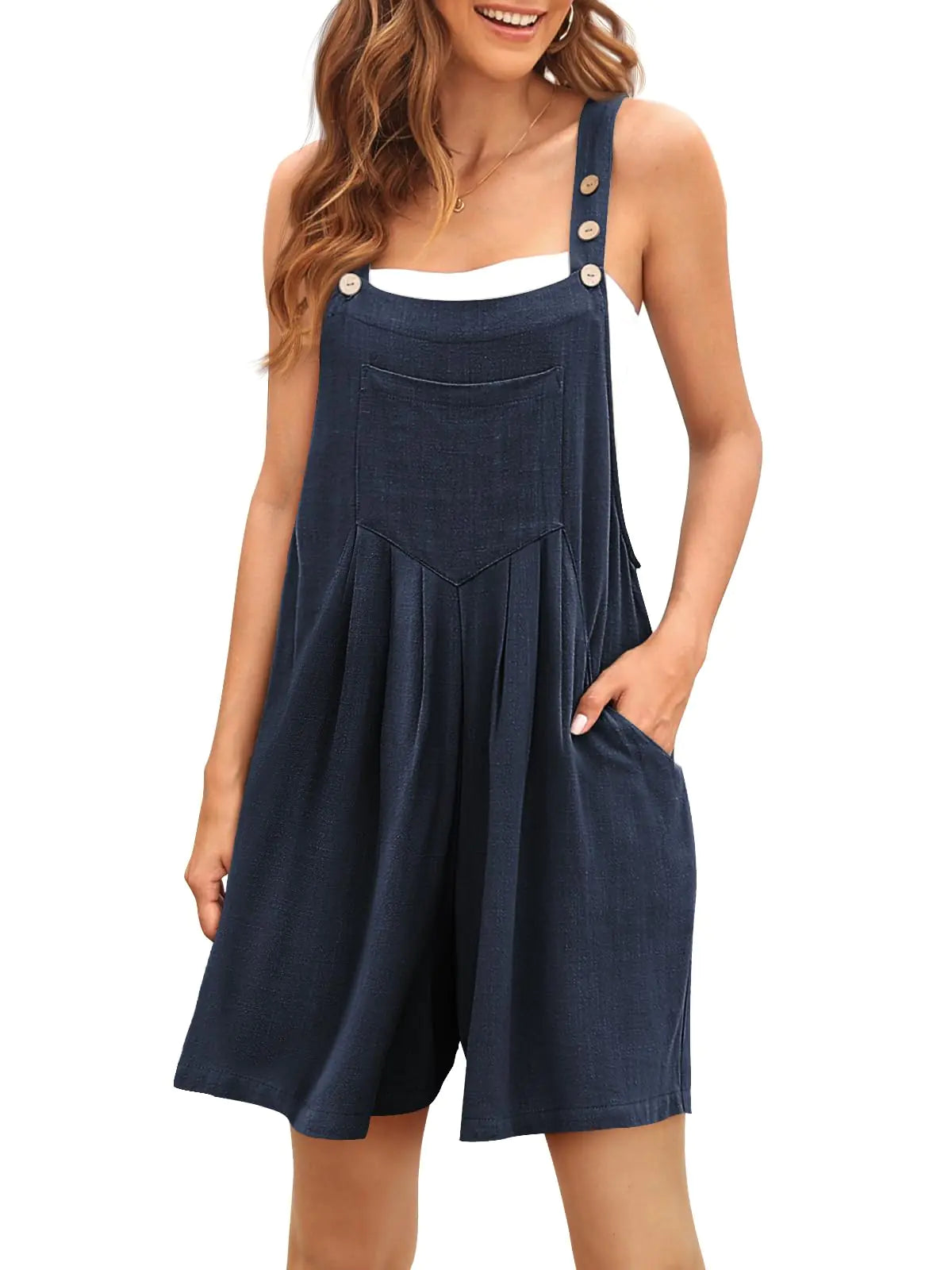 AUTOMET Jumpsuits for Women Summer Outfits Shorts Overalls Loose Fit 2024 Fashion Comfy Clothes Sleeveless Jumpers Navy XXL