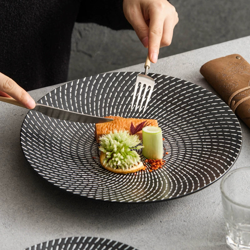 Meteor Shower Ceramic Plate - Elegant Light Luxury Round Dinner and