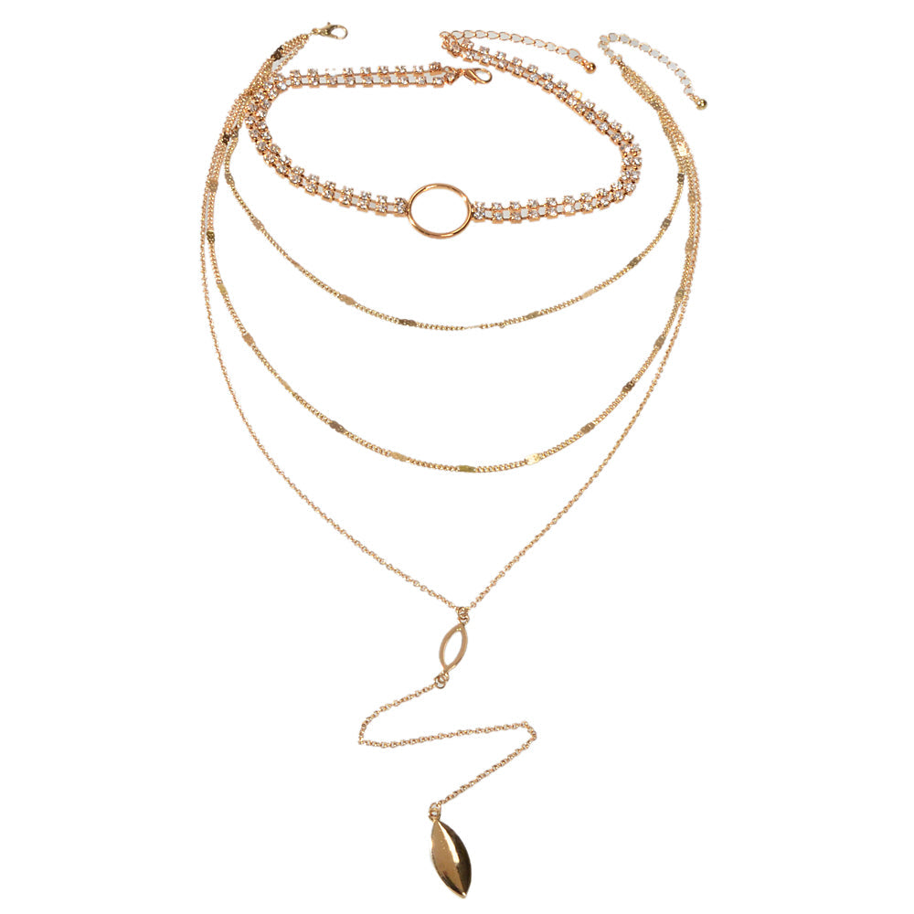 Ladies Jewellery Rhinestone Multi-layer Gold Chain Y Shape Pendant