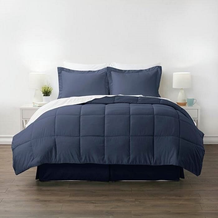 Twin XL Navy Microfiber Baffle-Box 6-Piece Reversible Bed-in-a-Bag