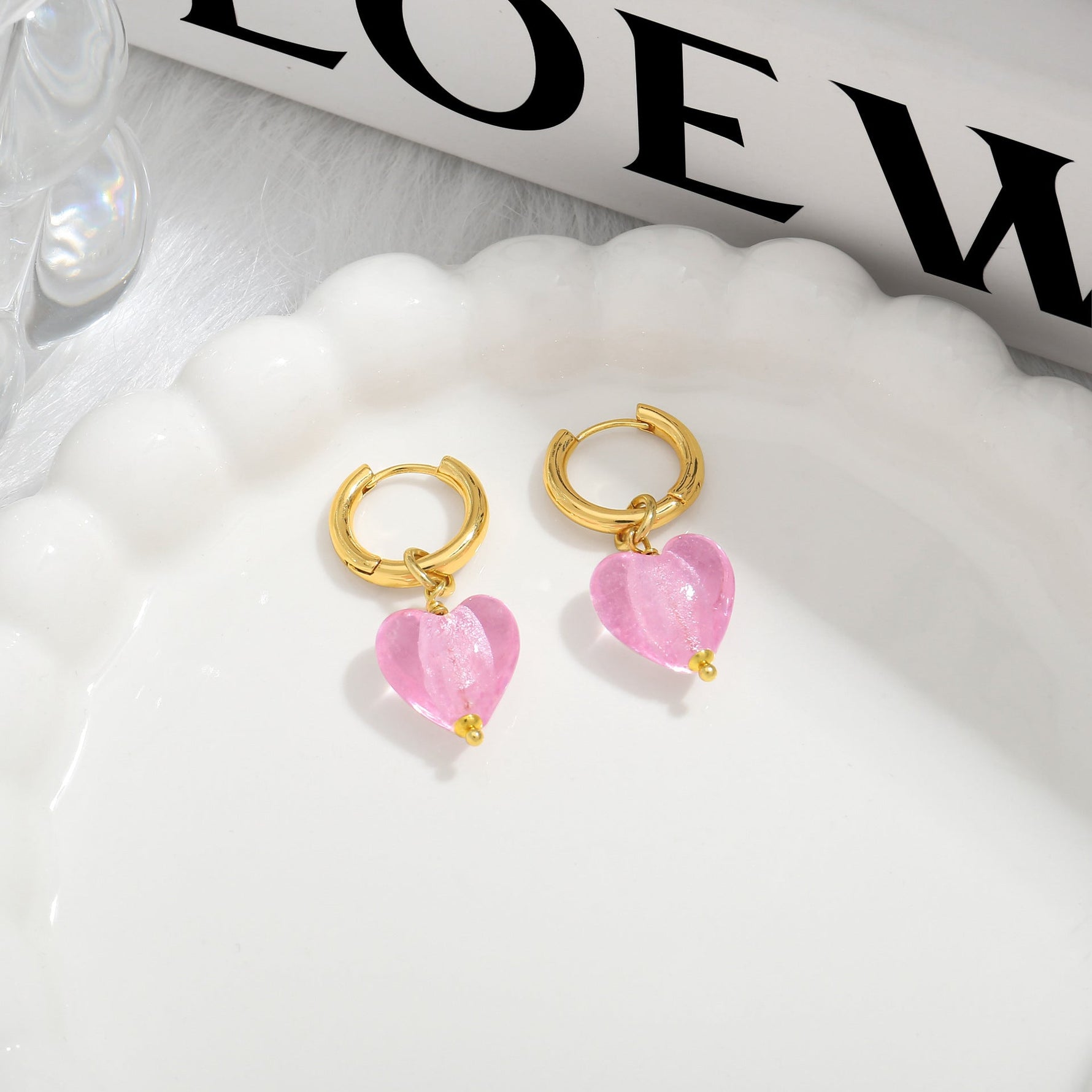 Pink Acrylic Earrings Made in Greece, European Mayol Jewelry