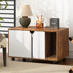 Cat Litter Box Enclosure, Hidden Cat Washroom, Kitty End Table, Furniture Style With Double Doors,White  Vintage