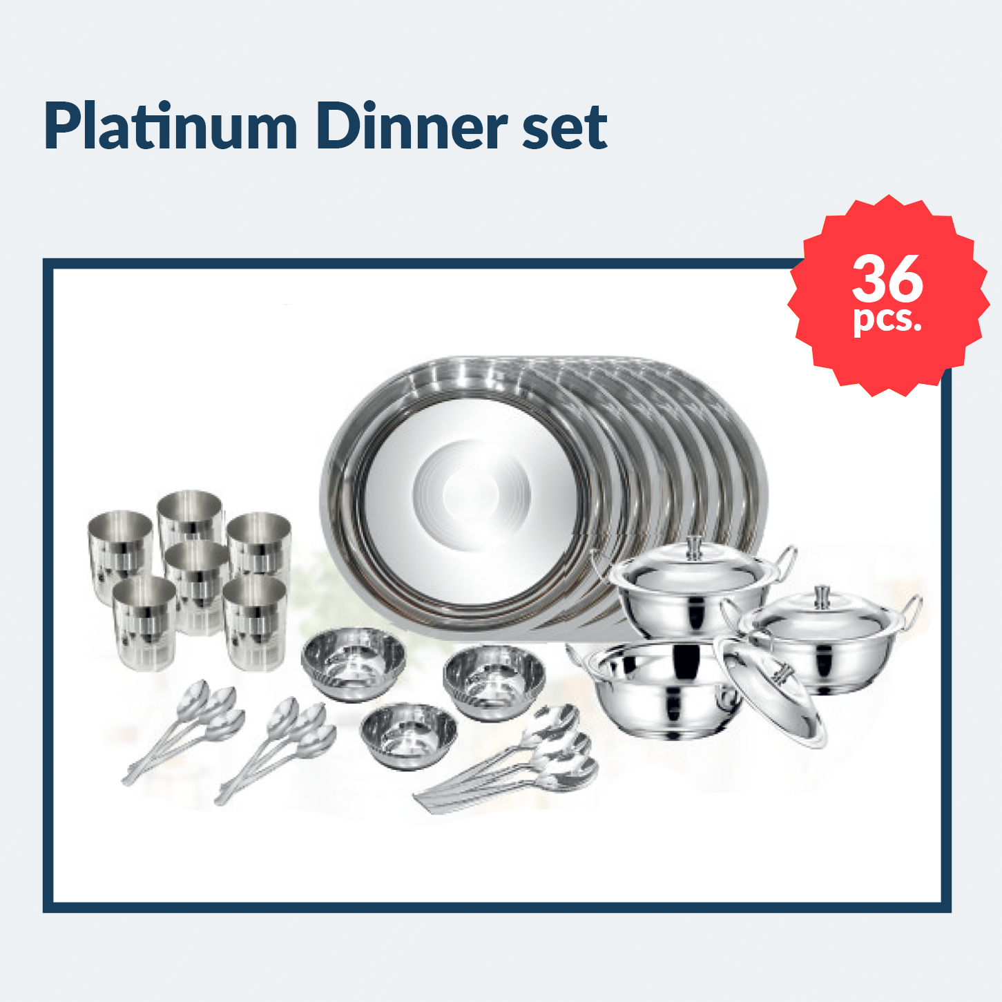 Steel Platinum Dinner Set 36 Pieces Laser Design | Family Dinnerware